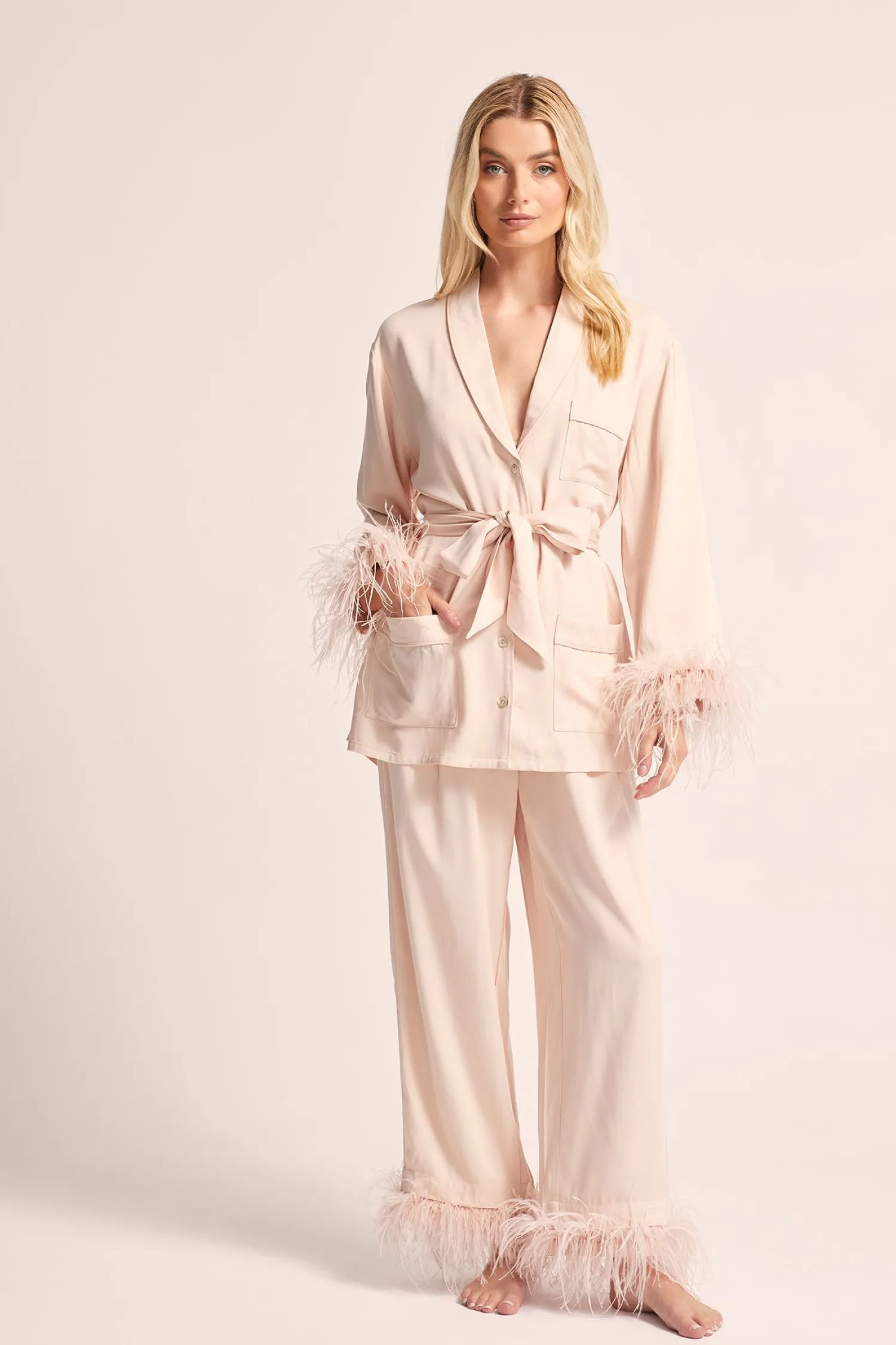 Homebodii Emilie Feather Trim Pyjama Set New