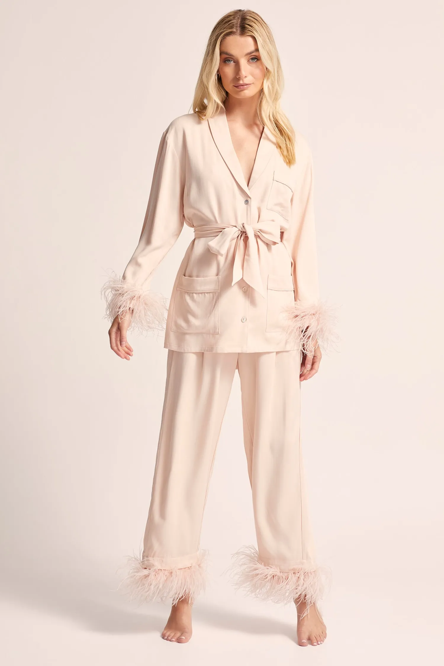 Homebodii Emilie Feather Trim Pyjama Set New