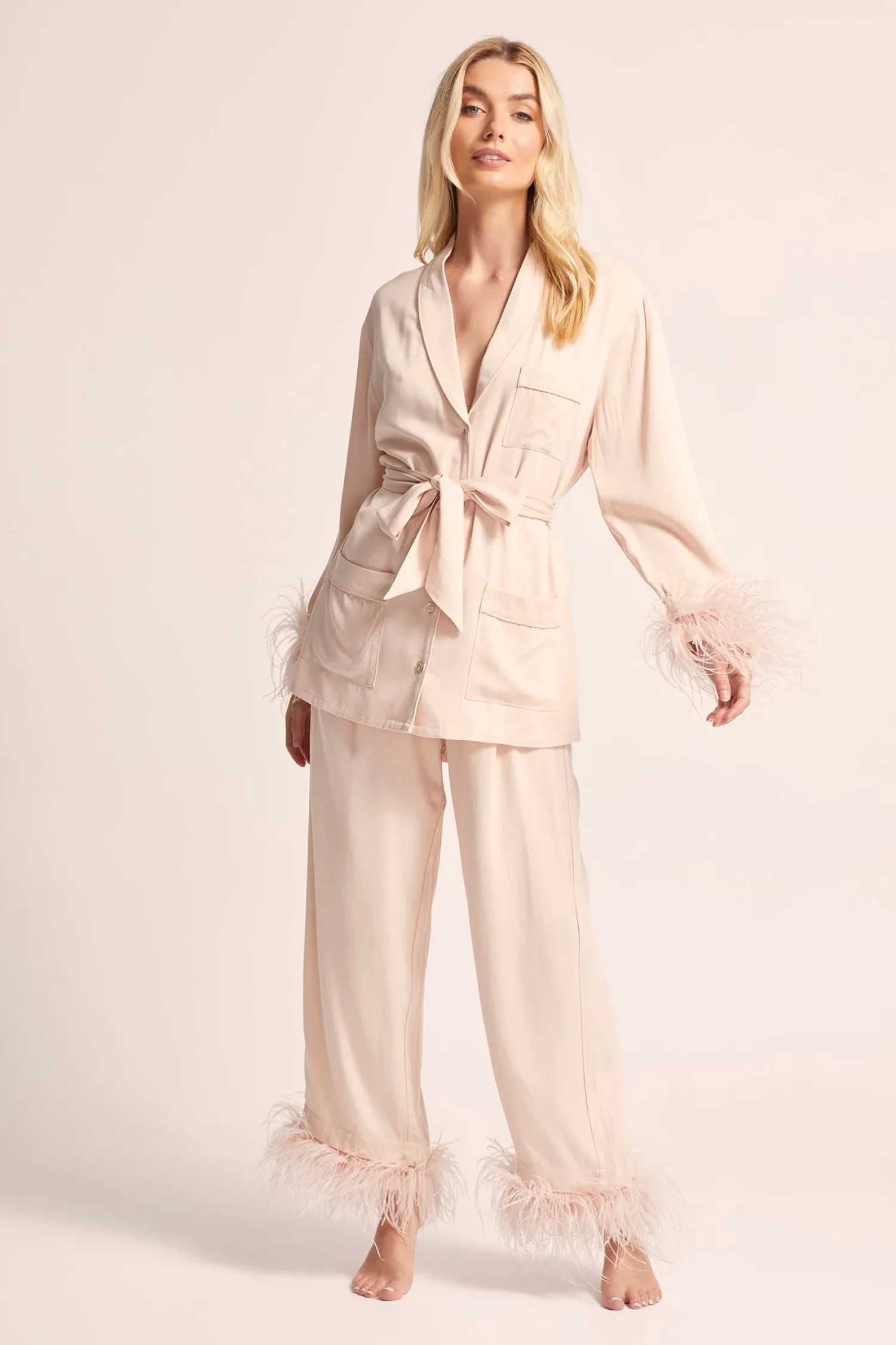 Homebodii Emilie Feather Trim Pyjama Set New